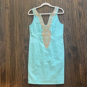 Lilly Pulitzer Aqua Dress with Gold Embroidery